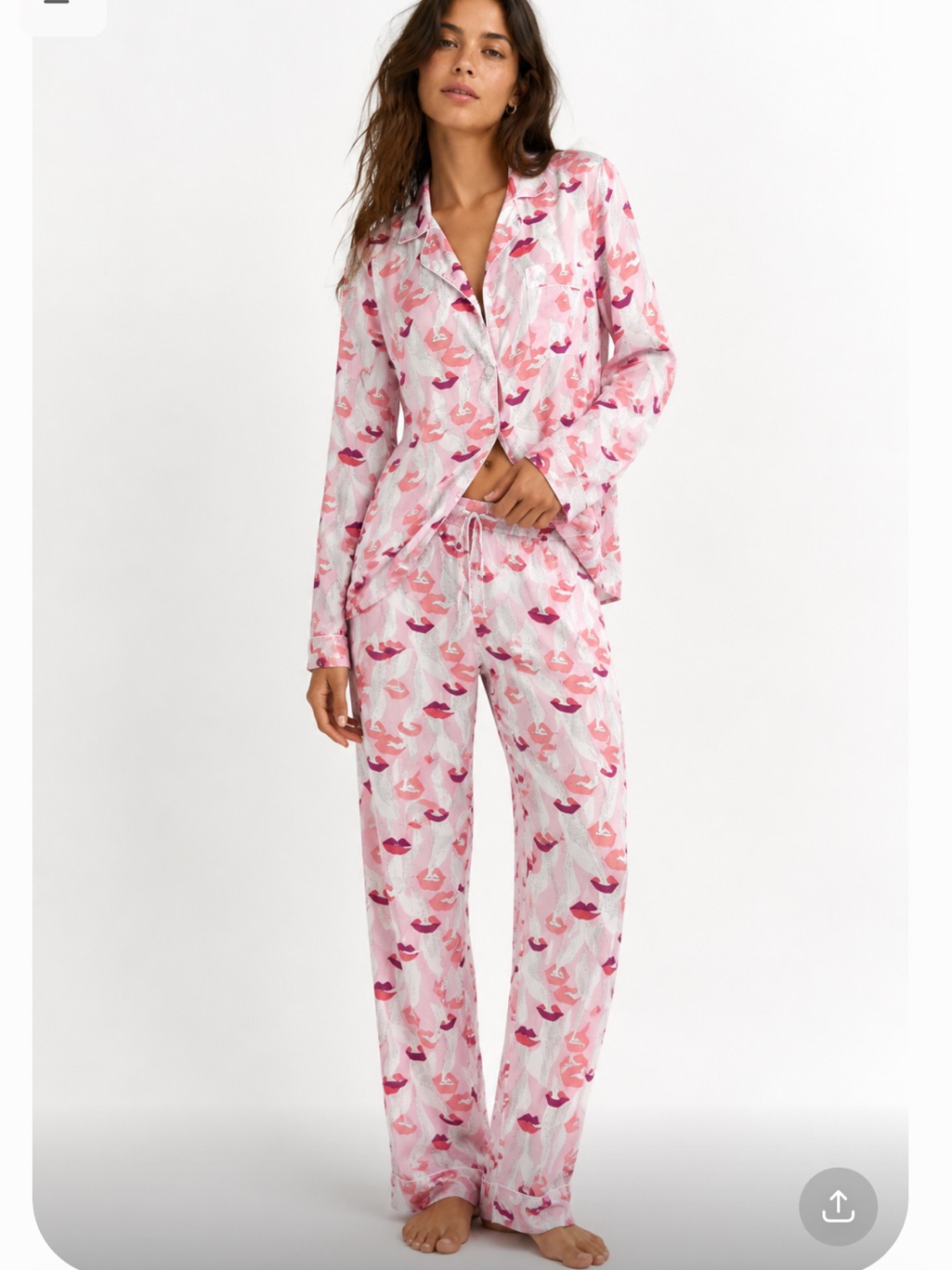 Dawson + Hellmann 100% Cotton Pink & Red Lips Printed Pajama Set Size Medium